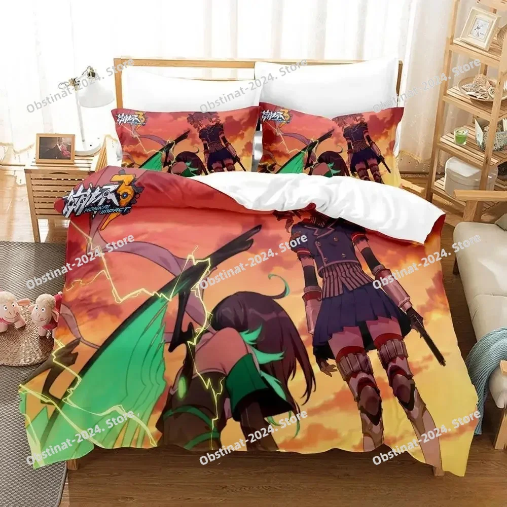 

Game Honkai Impact 3 Bedding Set Printed Duvet Cover Sheet Pillowcase Soft Quilt Cover Full Queen King Size Anime Bed Sheet Set