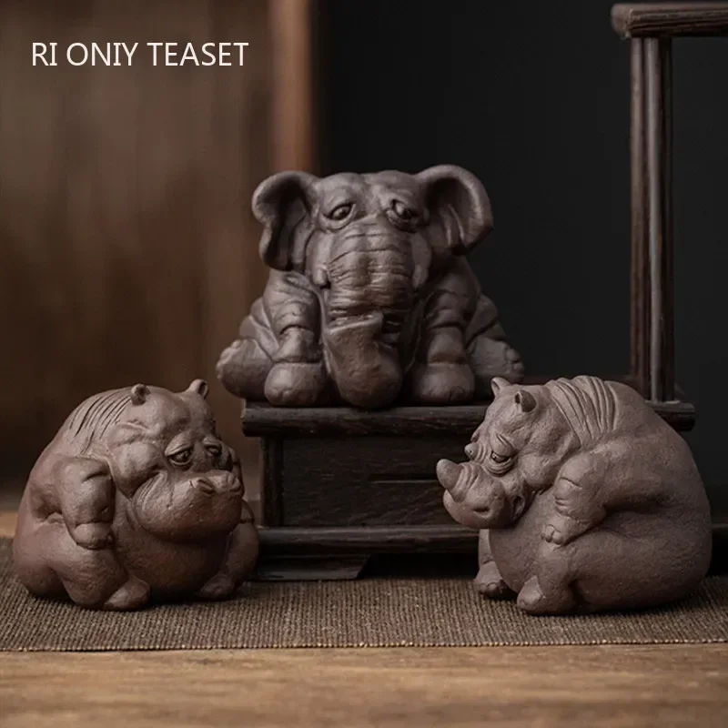 

Chinese Purple Clay Tea Pet Handmade Elephant Statue Ornaments Tea Figurine Sculpture Decoration Tea Set Decors Accessories