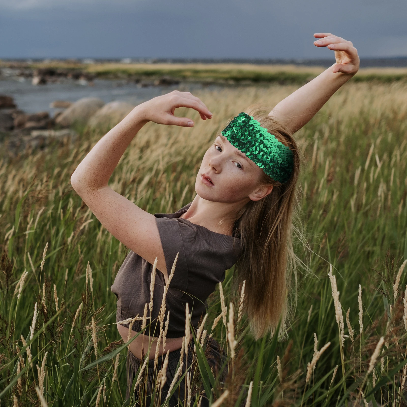 

Headdress Sports Headband Girl Headbands Glitter Hairbands Cheerleader Women's Green Sequin