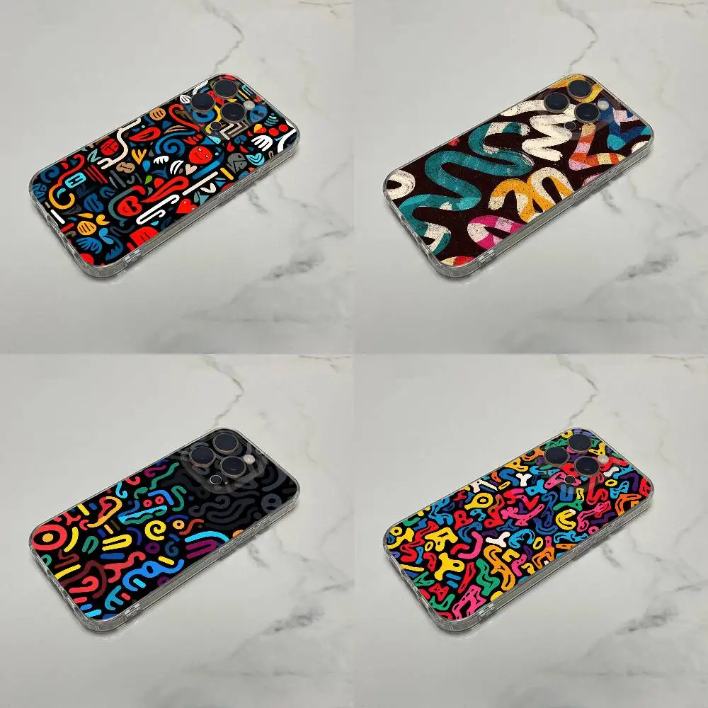 

Colorful Line Graffiti Phone Case For iPhone 16,15,14,13,12,11 Plus,Pro,Max,XR,XS,Plus,E,SE4,Mini Transparent Box