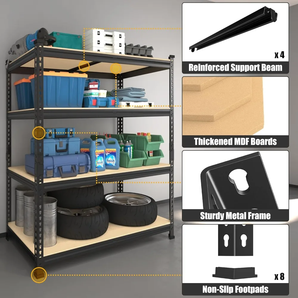 Estantes de almacenamiento resistentes de 40" de ancho x 20" de profundidad x 59" de alto, estantería de garaje ajustable de 4 niveles, estante organizador de metal, estante de utilidad