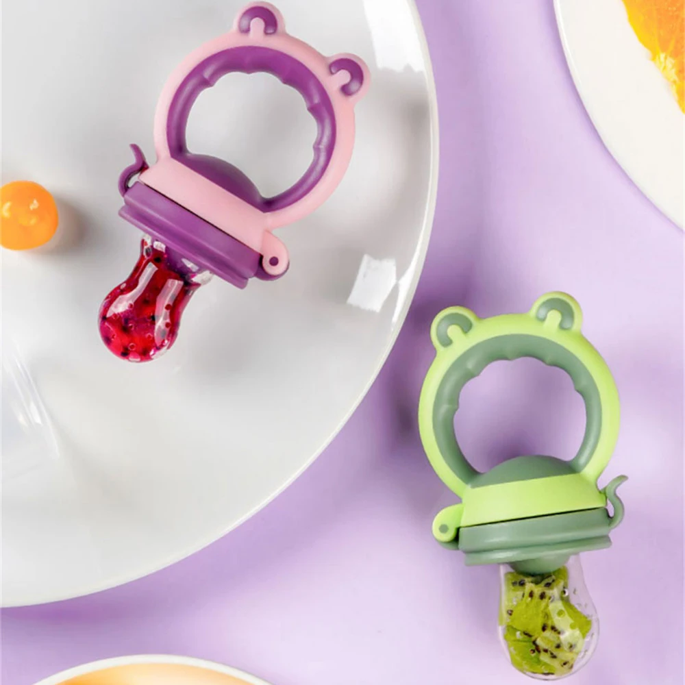 Cuillère d'alimentation pour bébé grenouille mignonne, extracteur de jus, mangeoire à fruits et légumes, biSantos sucette, mangeoire à mordre en silicone