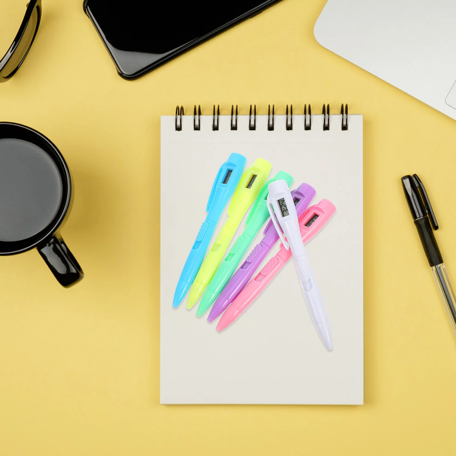 

6 Pcs Chronograph Ballpoint Pen Note-taking with Clock Embedded Digital Time for Studying Plastic Fine-point Writing
