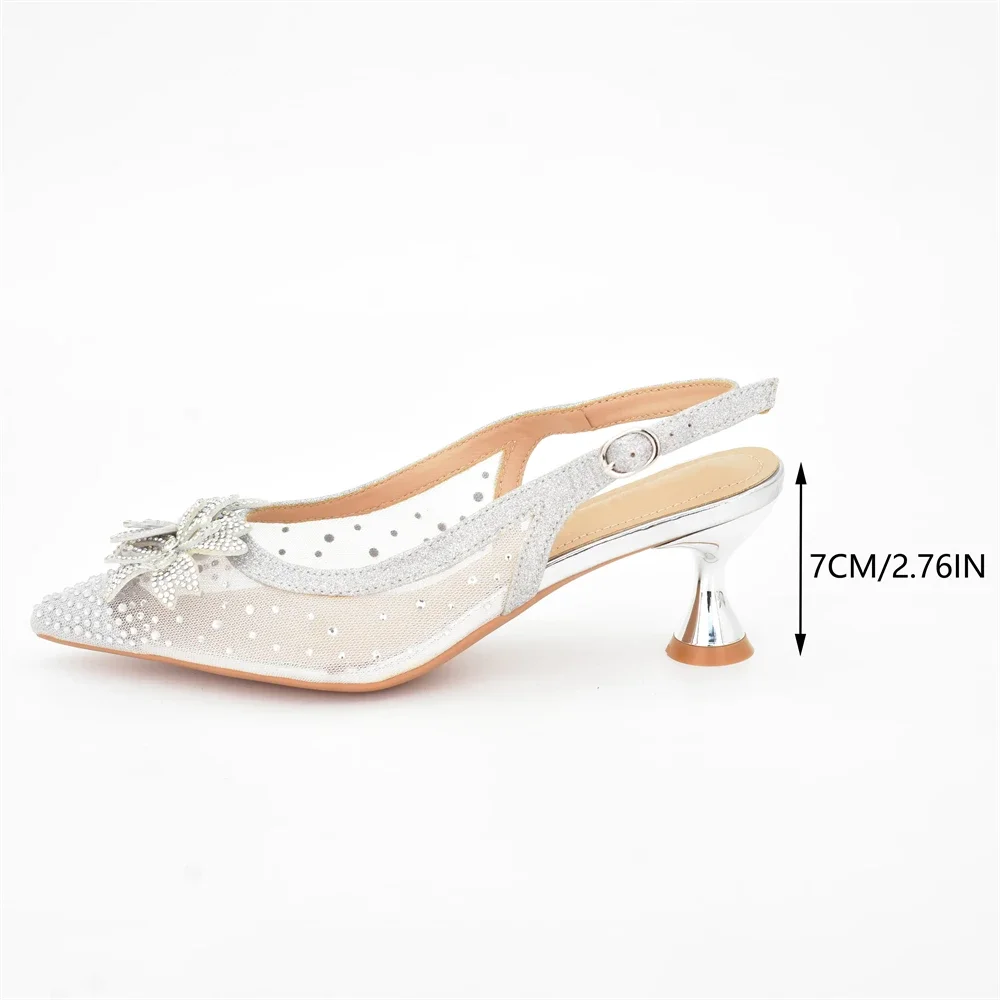 Latest African Women Wedding Shoes Wedding Shoes Bride Italian Women Party Shoes with Rhinestone Pointed Toe Women's High Heels