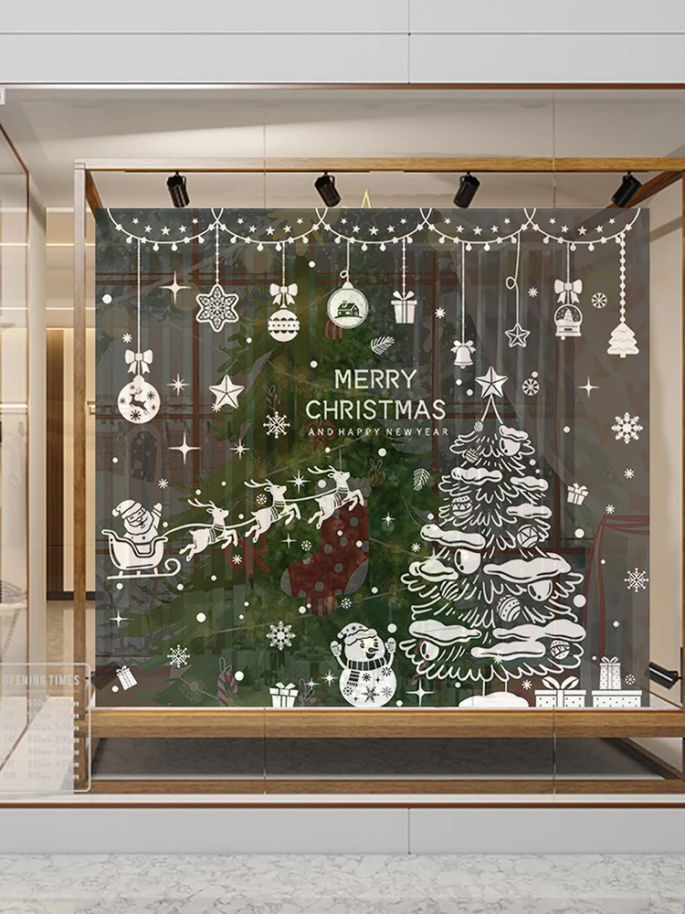 مجموعة ملصقات نافذة عيد الميلاد سانتا إلك ندفة الثلج الزجاج تتشبث ملصق ديكور عيد الميلاد