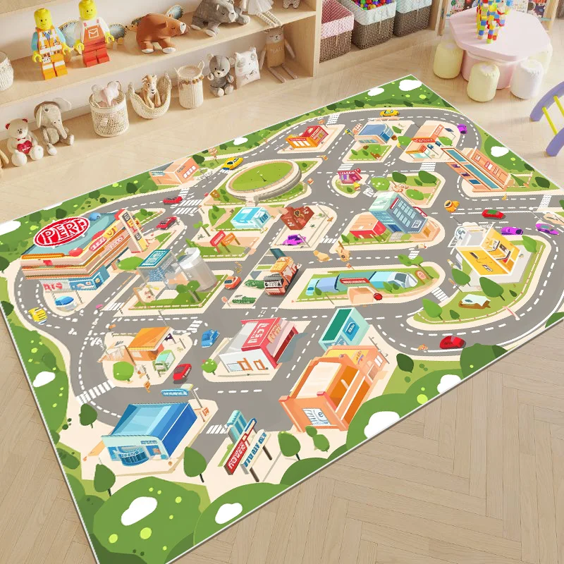 Modern Children's Carpet Cartoon Highway Traffic Rug for Living Room Soft Washable Children's Bedroom Carpet Large Area Play Mat