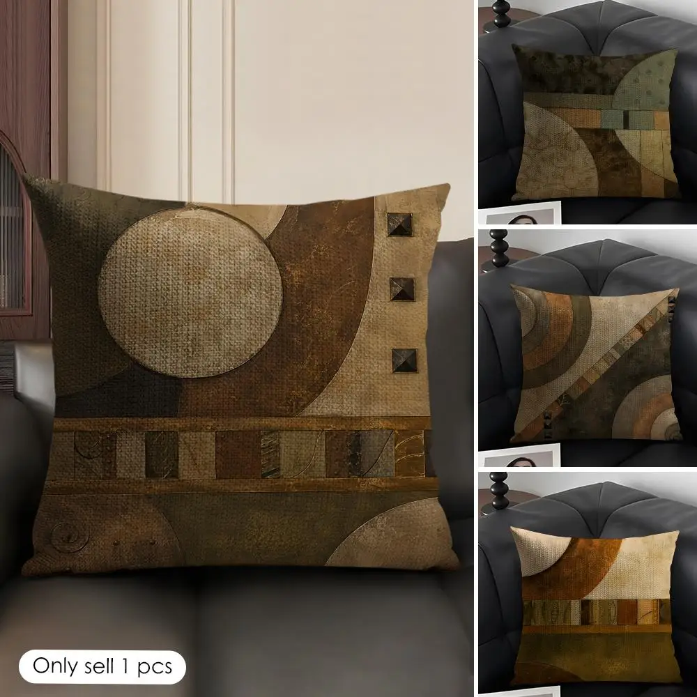 

Vintage Geometric Cushion Cover Natural Linen Organic Fabric Double Sided Print Sofa Pillow Case Home Decor Gift