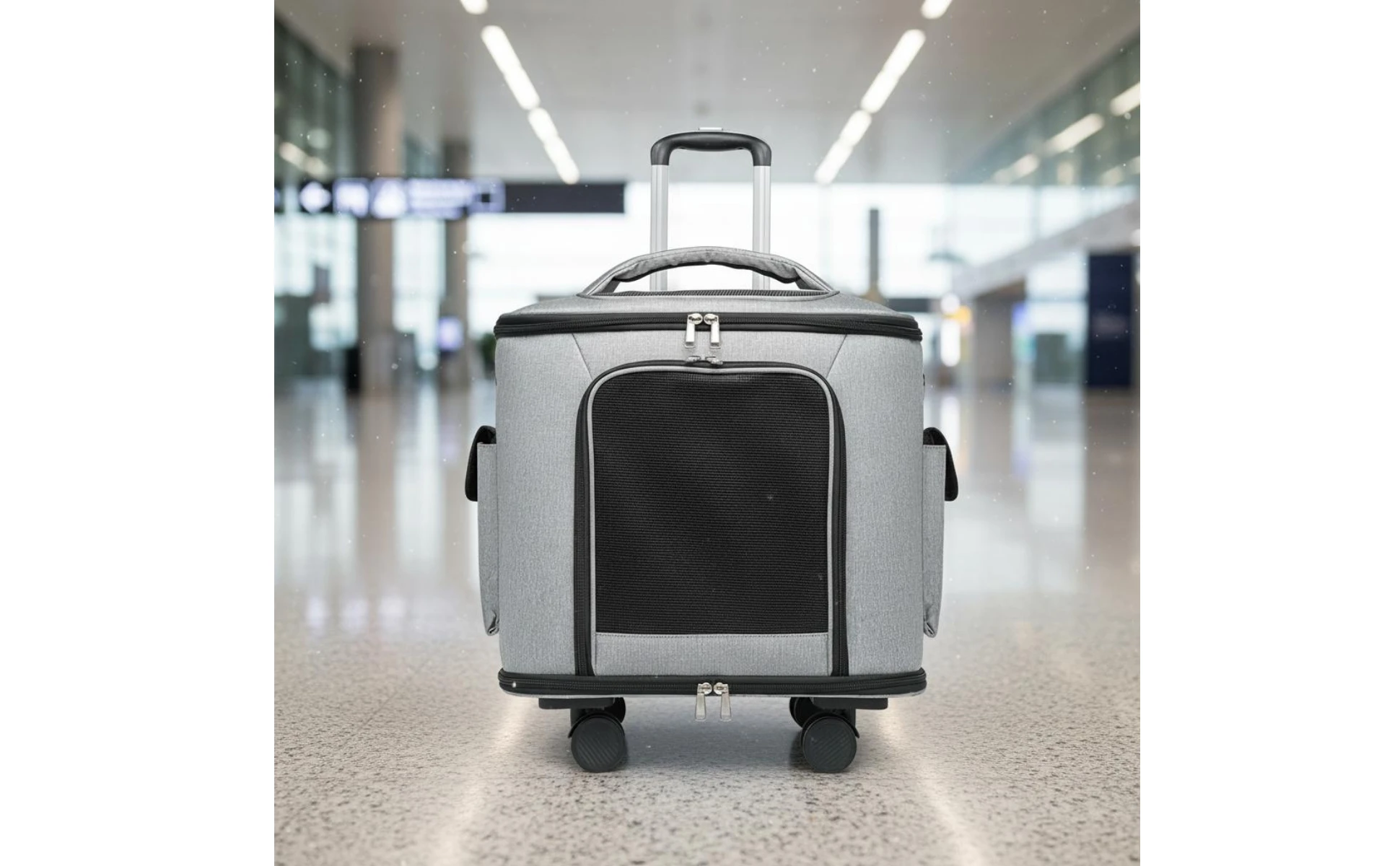 Rolling Pet Carrier Quiet Wheels Feline Carrier Suitcase Feline Travel Bag Multiple Carrying Options Easy to Clean for Outdoor