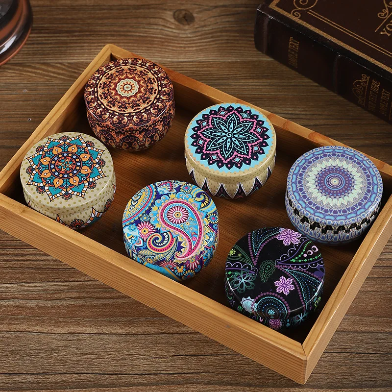 Unique Multi‑functional Sealed Storage Can, Vintage Printed Small Drum‑shaped Round Tin Box for Candy Chinese Flower Tea Storage