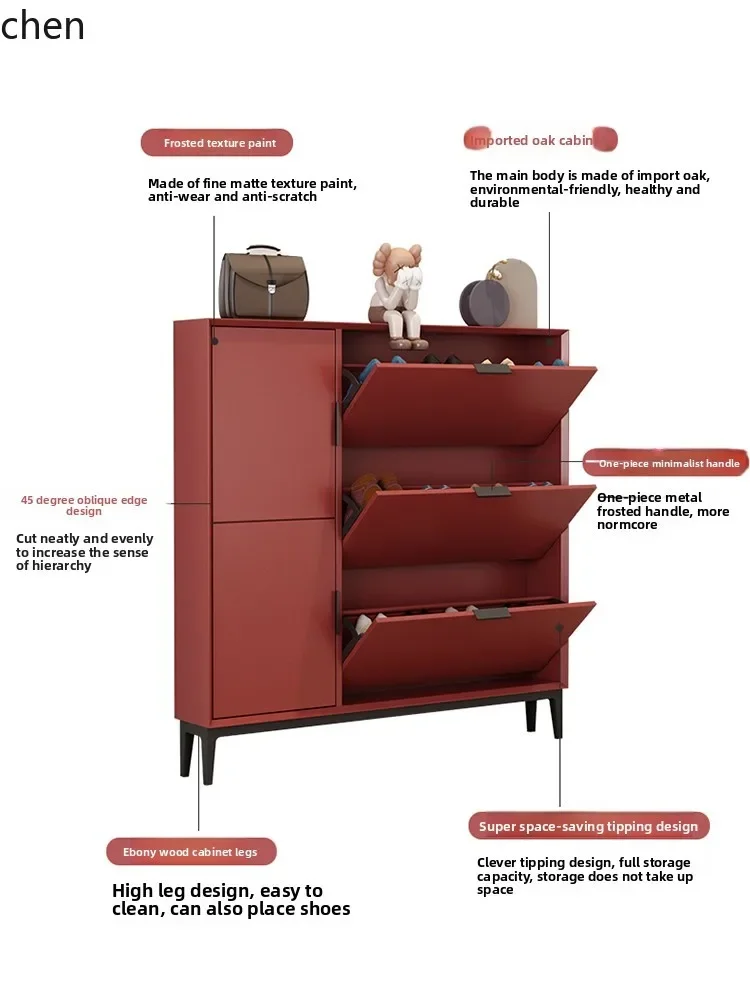YFY solid wood shoe cabinet is extremely and ultra-thin tipping bucket small storage household door
