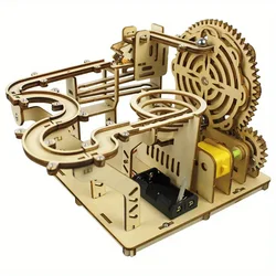 Wooden Puzzles Electric Catapult Track Device Marble Run Set Mechanical Model Science Maze Assembly Gift