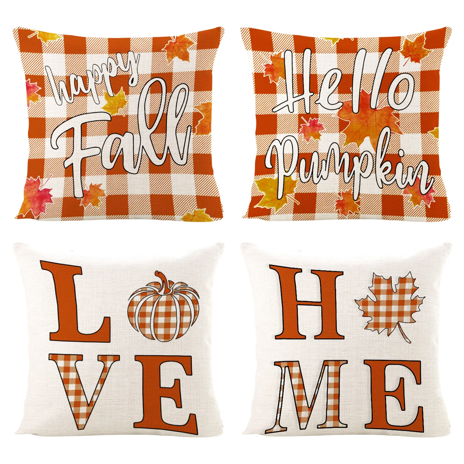 Fall-themed Pumpkins Maple Leaves and Hello Fall Throw Pillow Covers Set Orange Floral Autumn Cushion Cases Home Room Decoration