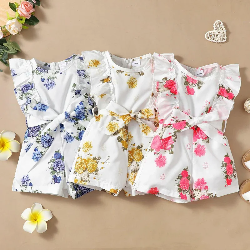 

Summer Kids Baby Girls Floral Print Off Shoulder Jumpsuit Sunsuit Outfits Clothes 0-24M