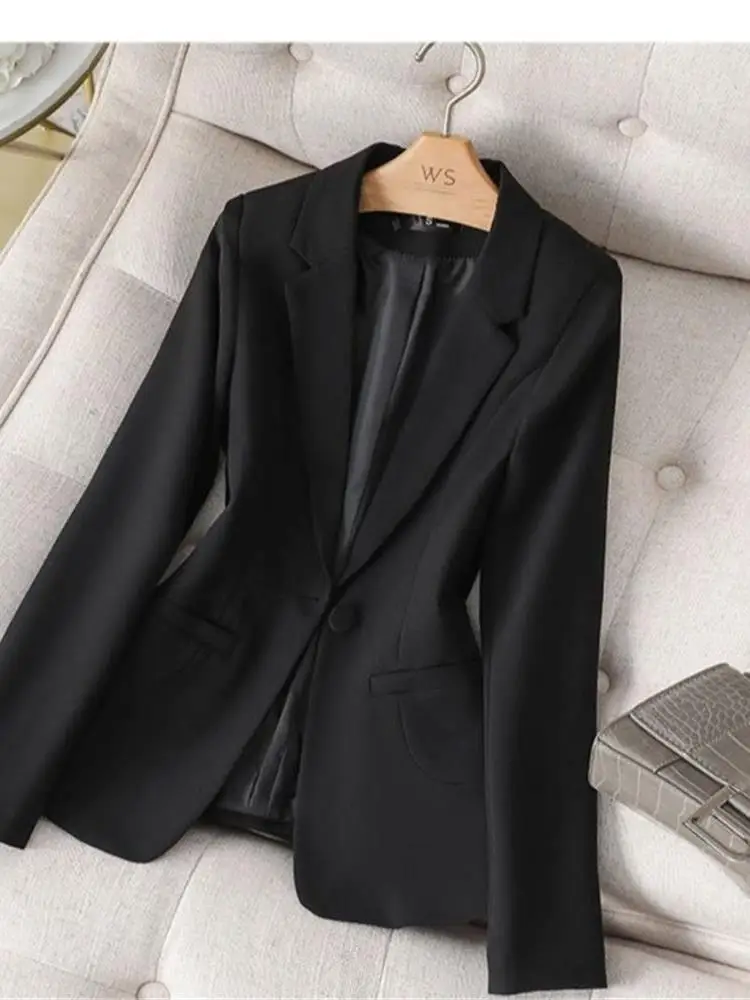 Black Short Tailored Women's Suit Jacket Spring Autumn Korean Style Casual Professional Clothing Long Sleeve One Button