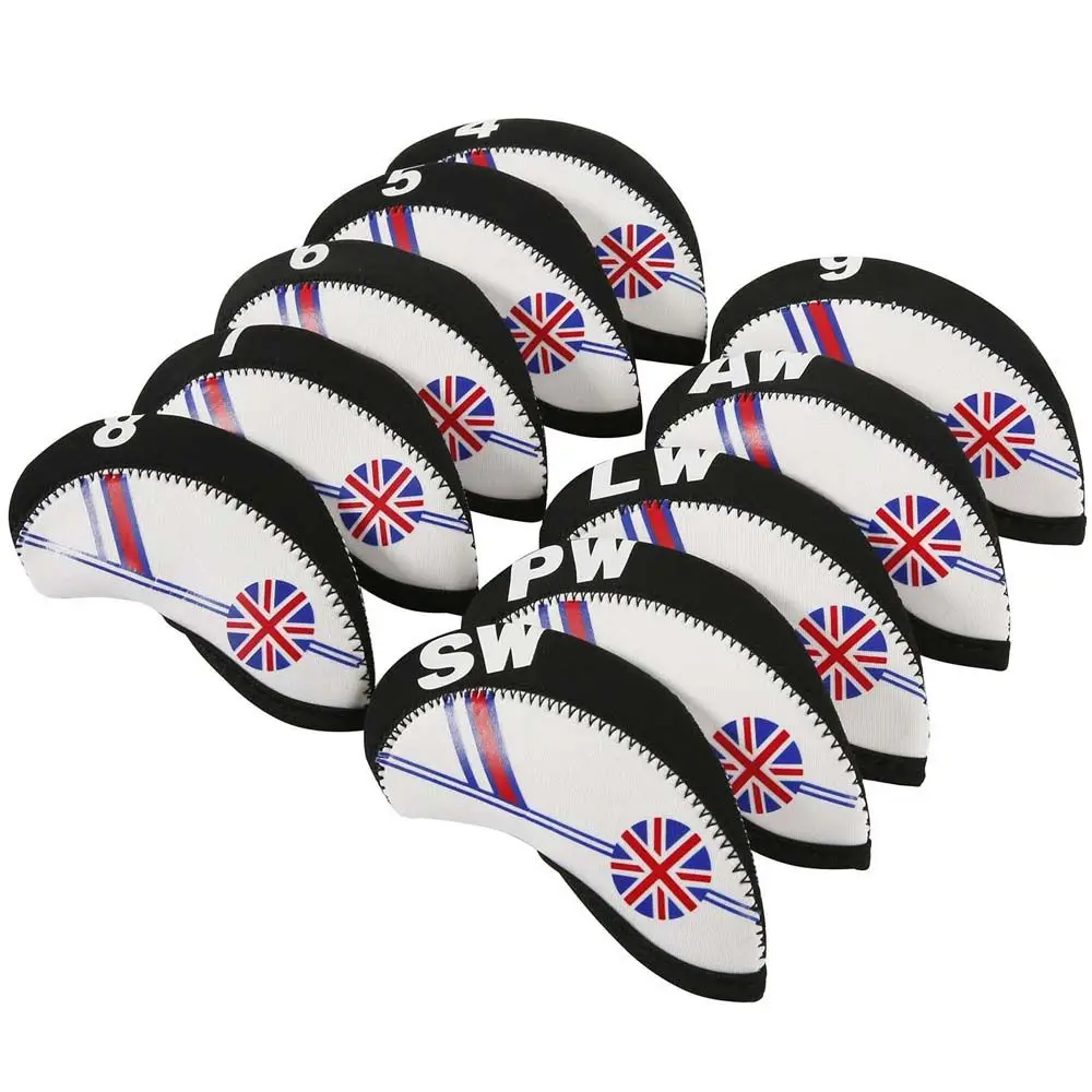 10Pcs/set Golf Club Iron Head Cover Neoprene National Flag Headcover Waterproof Golf Club Head