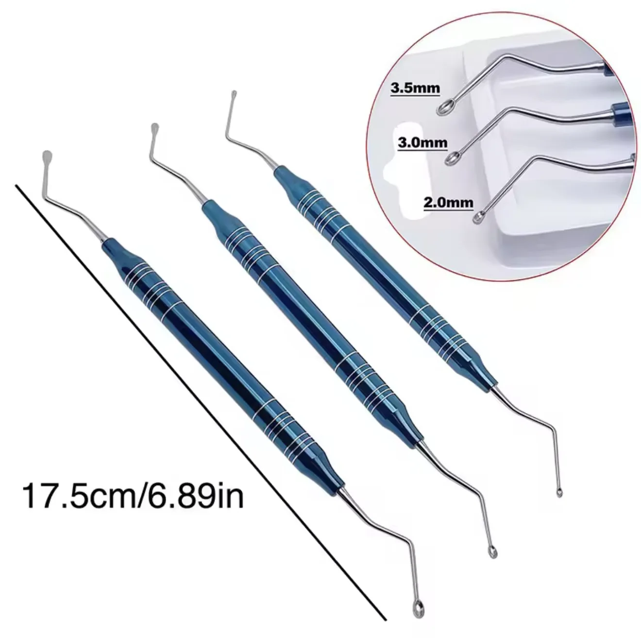 Denilk 1set Dental Stainless Steel Implant Powder Spoon Graft Scoop Bone Curettes Bone Fragment Tools Spoon Periodontal Cleaning