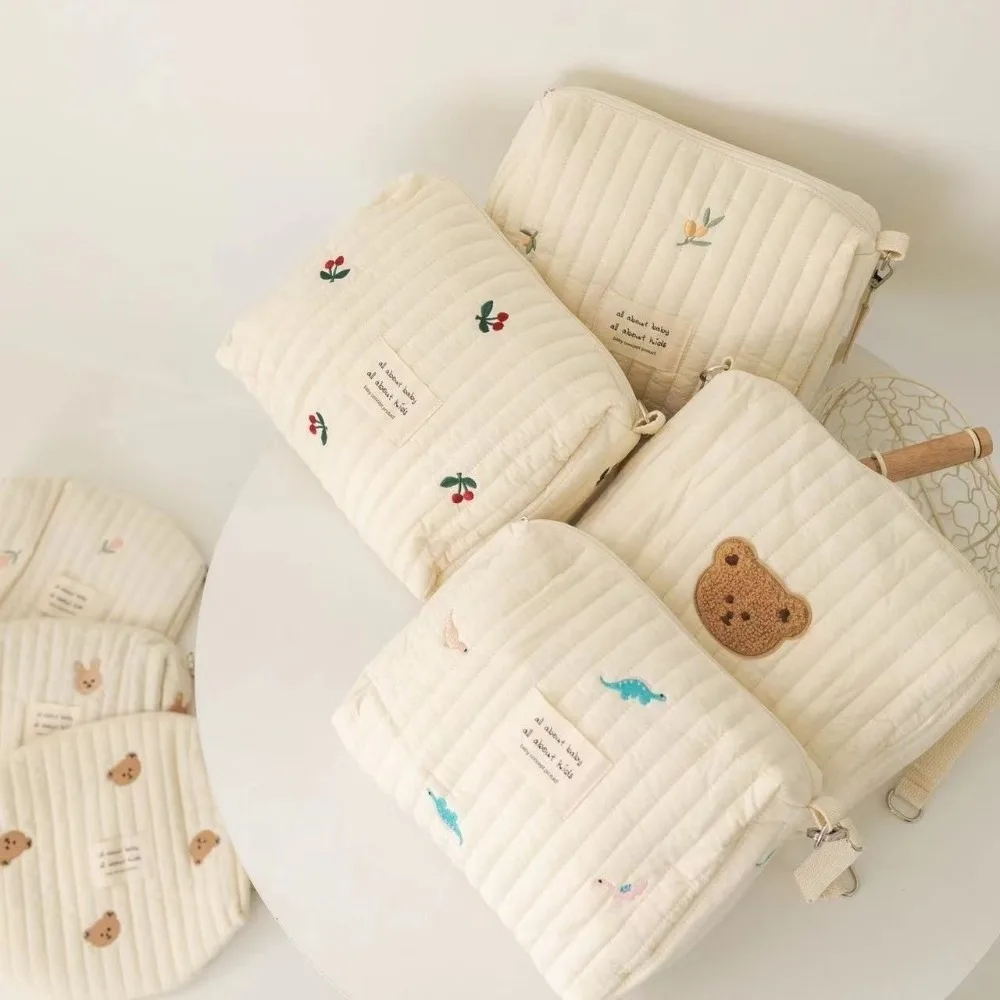 

Cute Zipper Cotton Diaper Bag Embroidery Cute Print Stroller Hanging Bag Baby Nappy Organizer Newborn