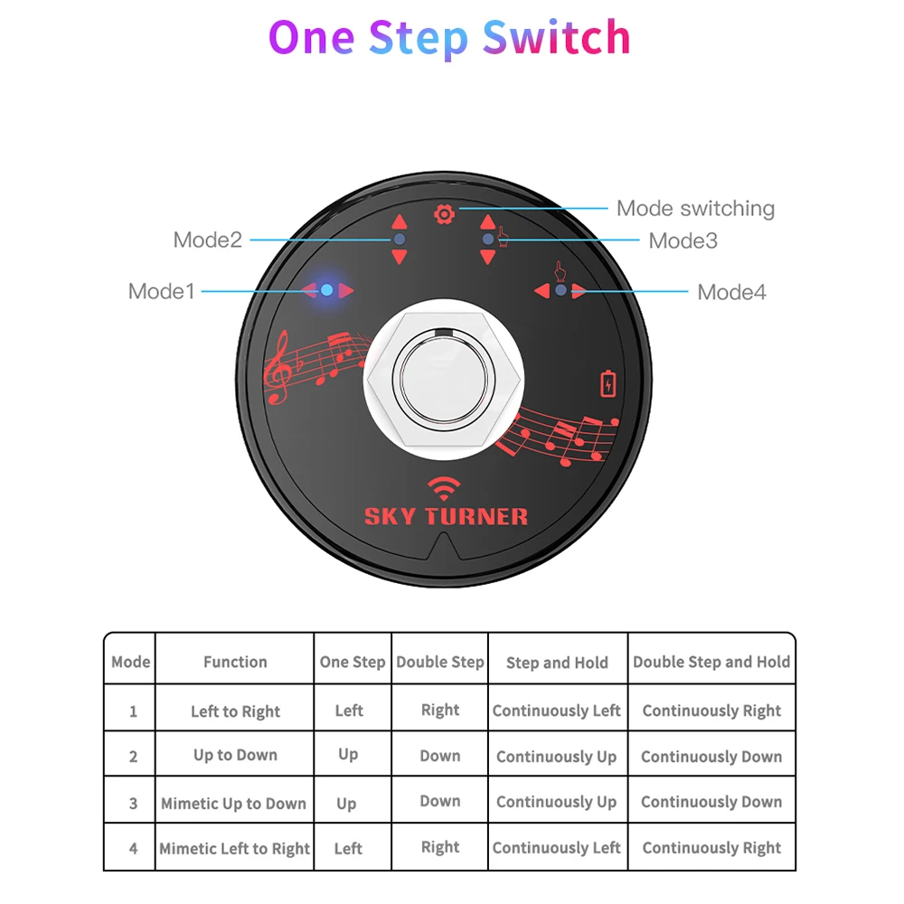 ST-1 BT Portable Page Turner Pedal Wireless Foot Switch Rechargeable 4 Page-turning Modes Compatible with almost APPs