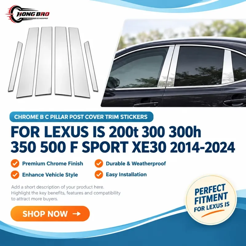 For Lexus IS 200t 300 300h 350 500 F Sport XE30 2014-2024 Glossy Chrome B C Pillar Post Cover Trim Stickers 6Pcs Car
