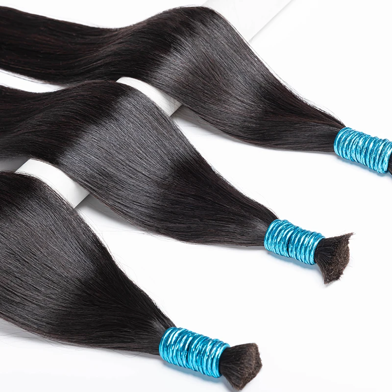 Rambut manusia jumlah besar tanpa sambungan untuk kepangan lurus rambut manusia Remy India 18-30 inci hitam alami # 1B warna untuk Salon kualitas tinggi