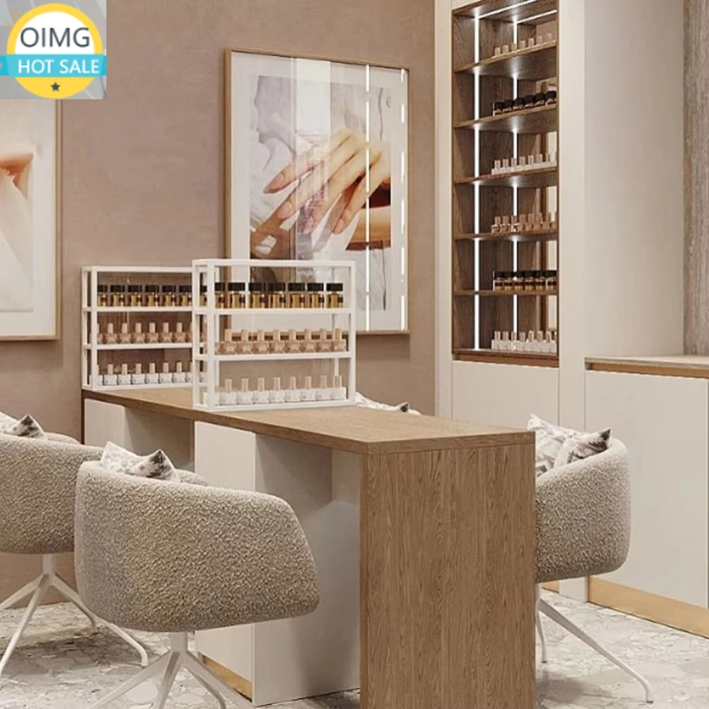 Wooden Merchandise Display Desk and Stand Home Shelf High-end Nail Salon and Multifunctional Nail Polish Rack