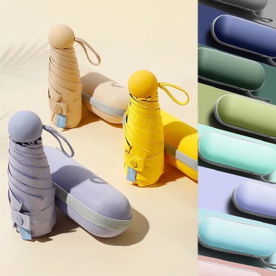 مظلة شمسية مظلة سفر مدمجة خفيفة الوزن صغيرة محمولة مقاومة للماء مظلة قابلة للطي للرجال والنساء