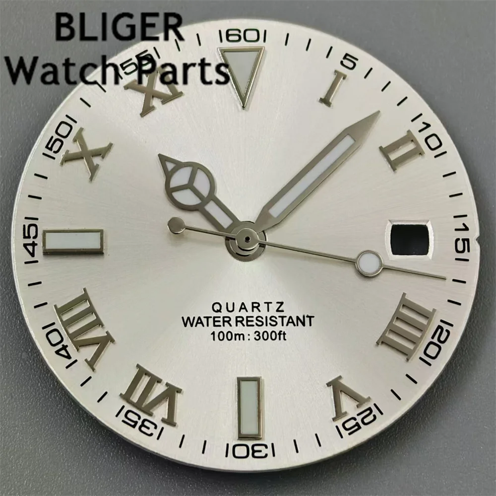 BLIGER 29 мм кварцевый циферблат для часов, черный, серый, белый, синий циферблат, зеленый светящийся, подходит для RONDA 515, кварцевый механизм