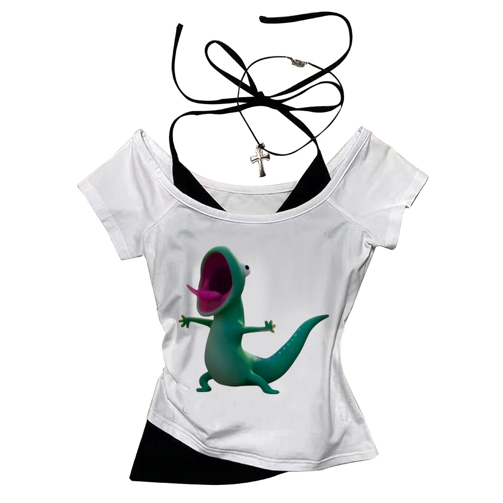 Lizard crop top female baddie japan alternative  party t-shirt party clearance sales funny emo cute