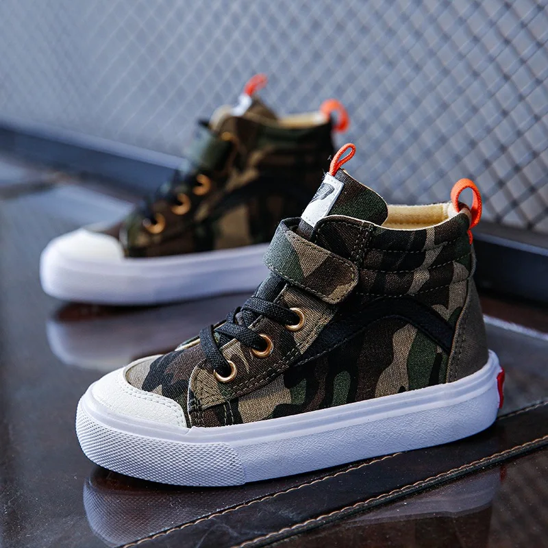 Bambini Camouflage Canvas High Top scarpe Casual traspiranti ragazzi ragazze moda fondo piatto antiscivolo scarpe da corsa sportive per bambini