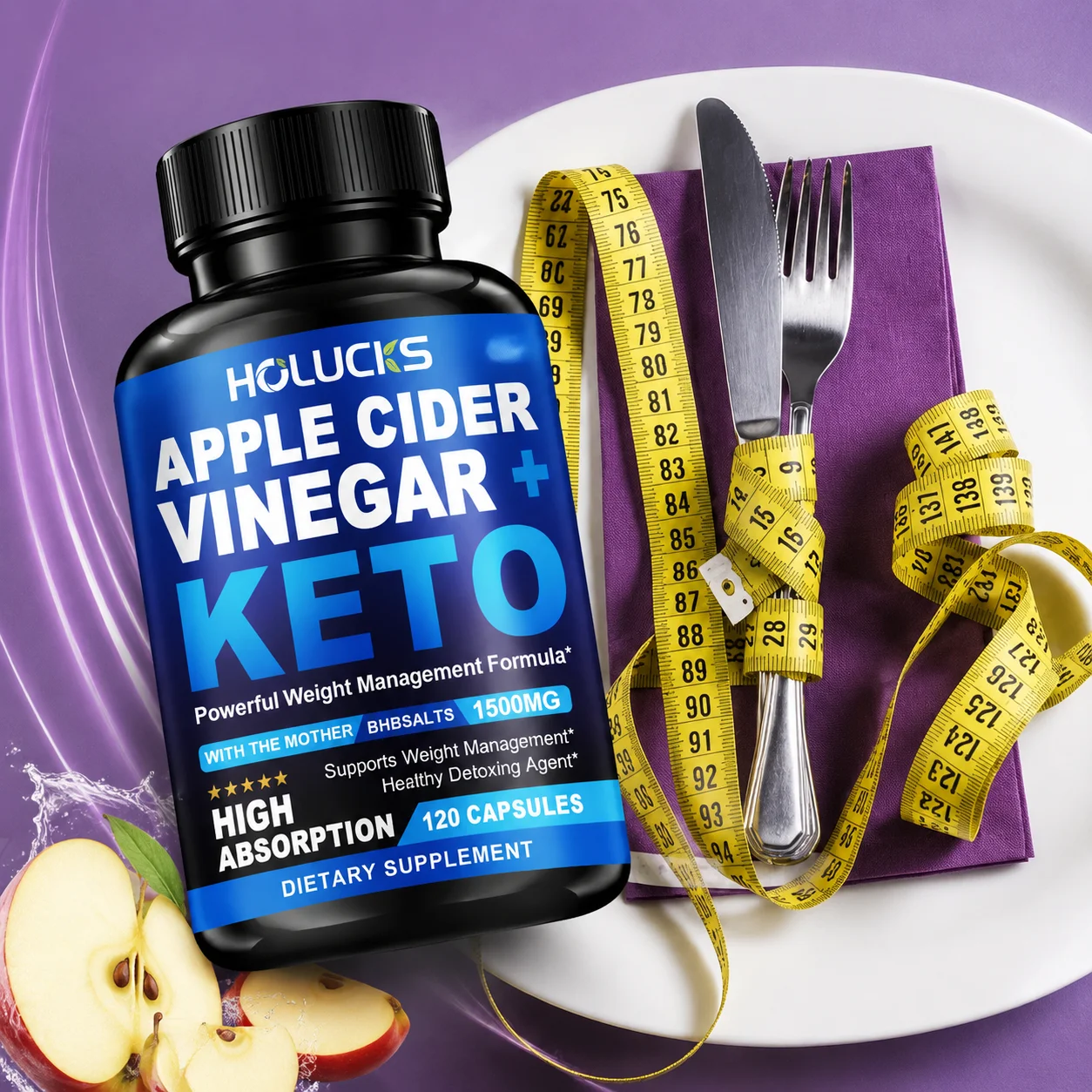High Absorption Apple Cider Vinegar Keto Capsules, with Mother Vinegar & BHB Complex, Support Digestion Function, Skin Health