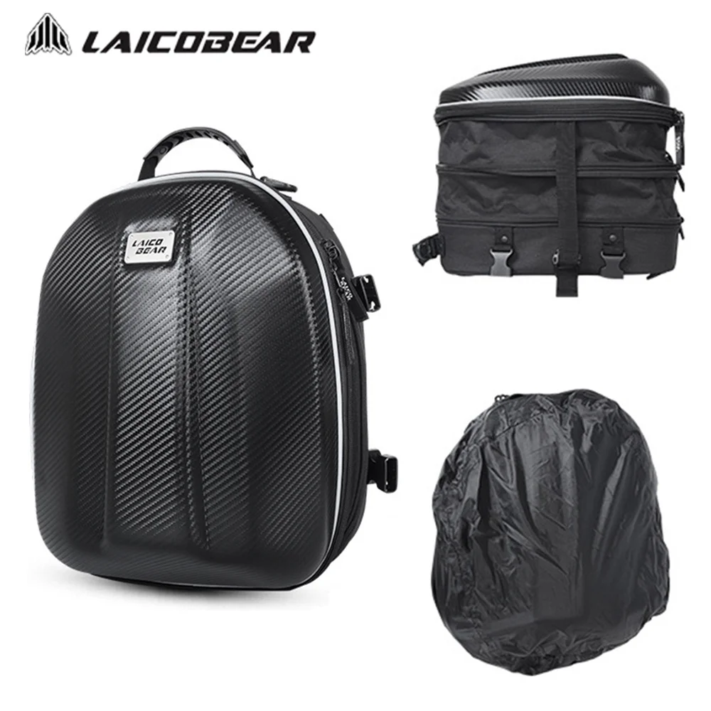 

Waterproof Motorcycle Rear Seat Bag Large Capacity Motocross Tail Bag Carbon Fiber Shell Motorbike Helmet Bag Night Reflective