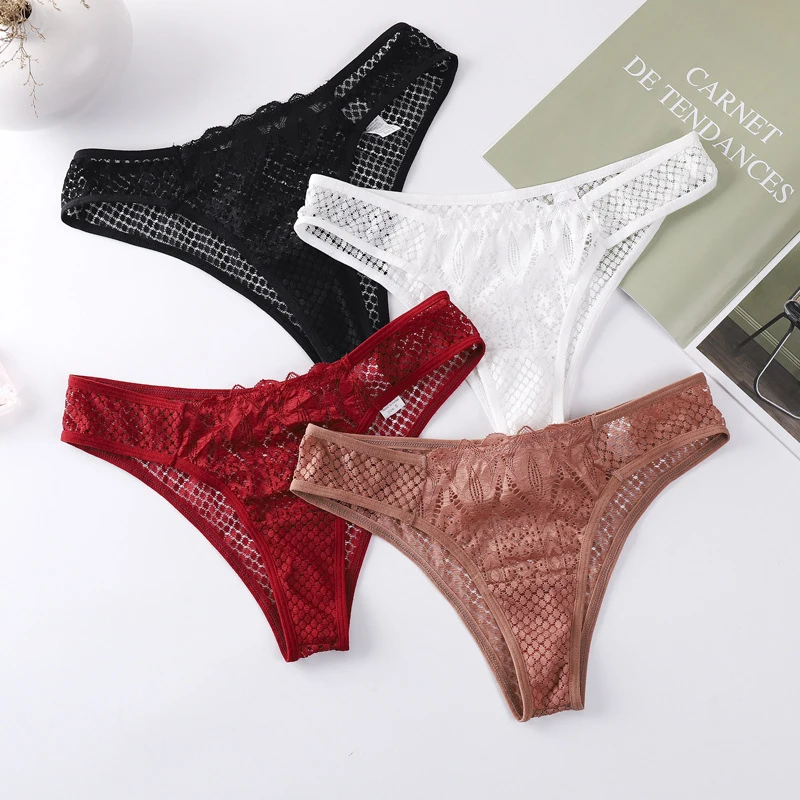 Felinus New Panties Women Lace Underwear Sexy Low-Waist G String Thong Transparent Hollow Out Briefs Solid Soft Female Lingerie