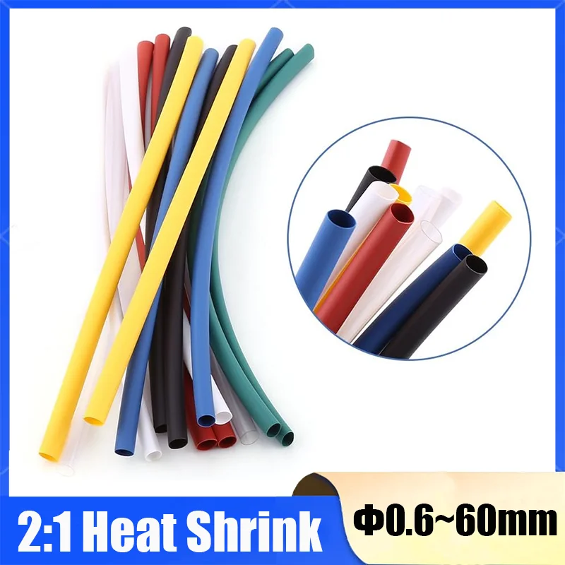 10Meter Dia 0.6/0.8/1/1.5/2/2.5/3/3.5/4/4.5/5/5.5/6/7/8/9/10-60mm Heat Shrink Tube 2:1 Polyolefin Thermal Cable Sleeve Insulated