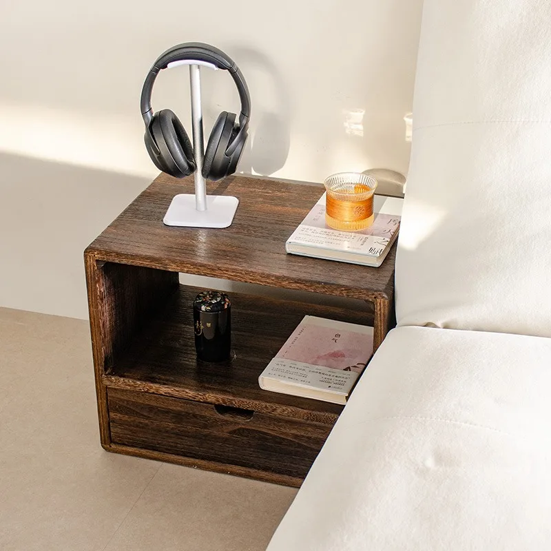 Solid Wood Nightstand Minimalist Bedside Storage Cabinet Vintage Inspired Dresser with Drawer Compact Bedroom Organizer for Home