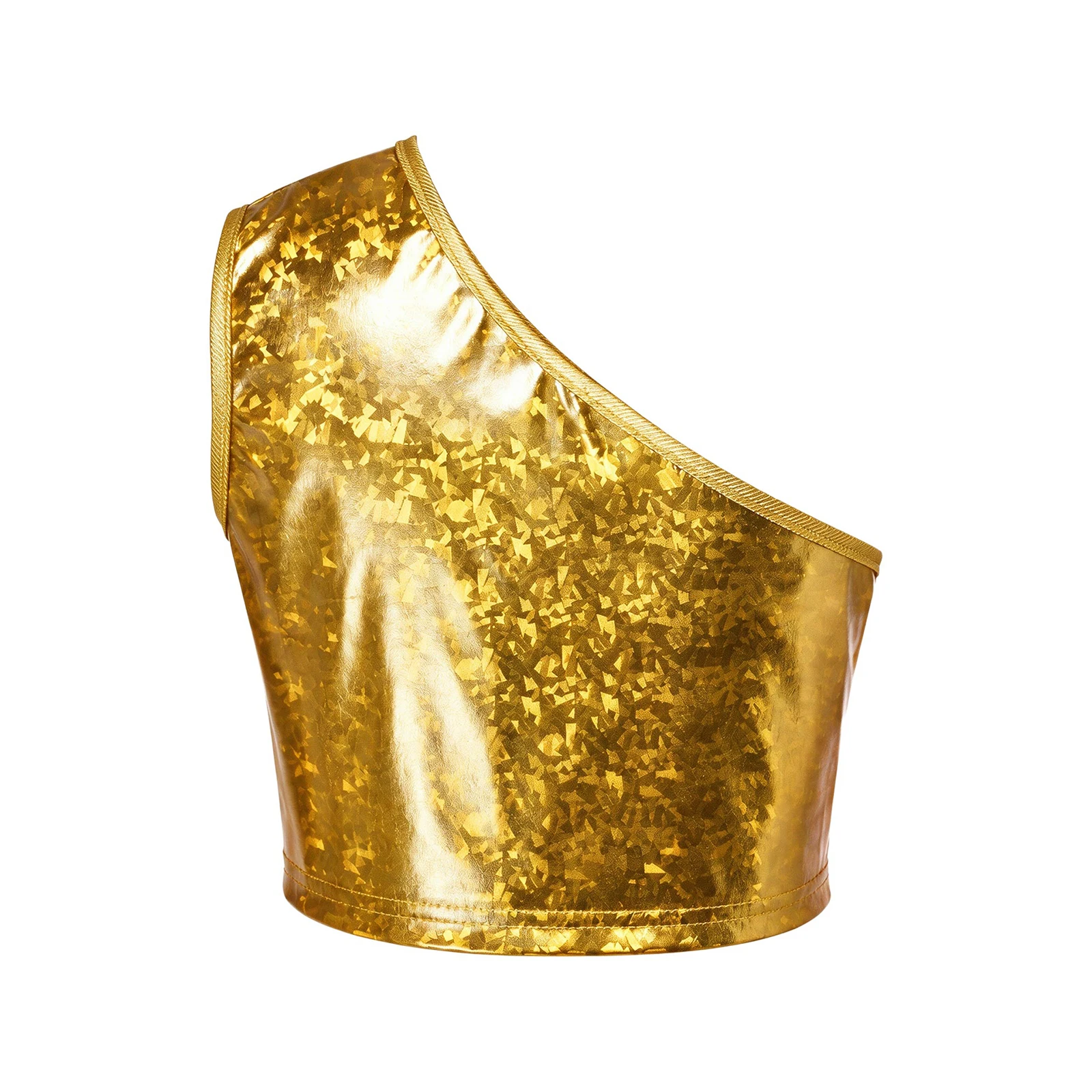 Kinder Jungen Ärmelloses Glänzendes Crop-Top Mädchen Hip-Hop Jazz-Tanz-Oberteil Einschultriges Metallic-Crop-Top Jazz-Tanz-Auftrittskostüm – Detail 7