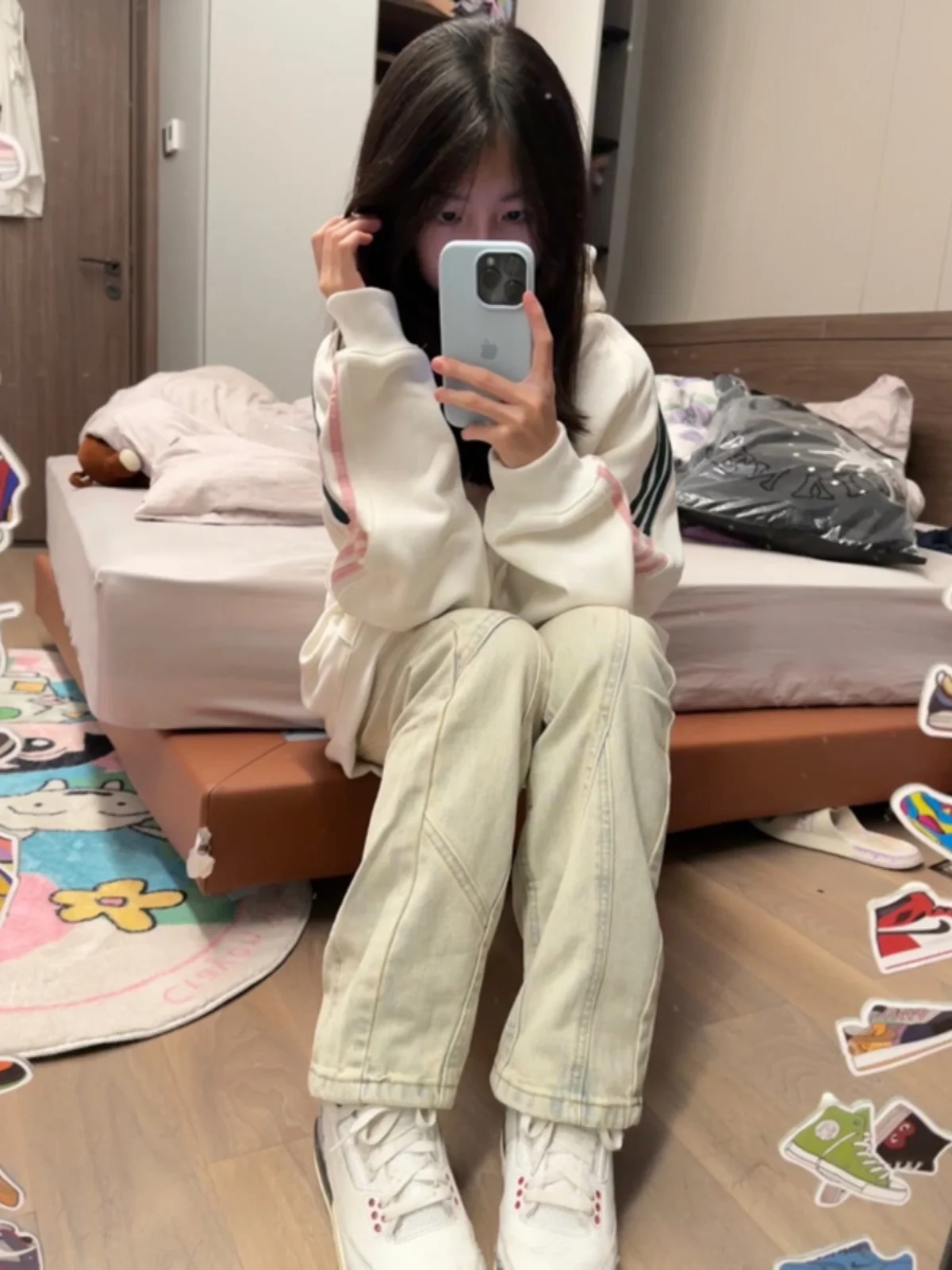 Feminino solto ajuste listrado moletom com capuz oulder inserção cor blo design primavera outono novo sle coreano commute sle