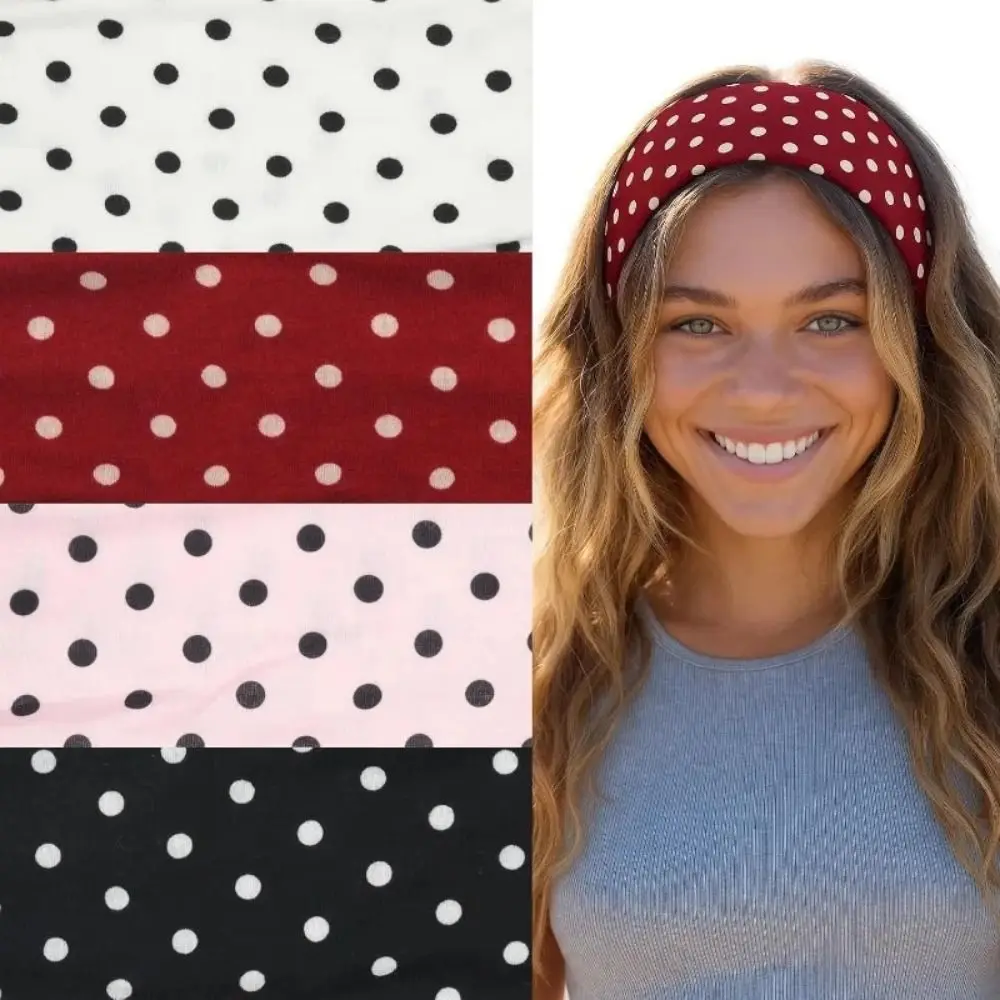 Retro Adjustable Polka Dot Headband Stretch Elastic Yoga Elastic Hair Band Anti Sweat Sweatproof Sport Headscarf Celebration