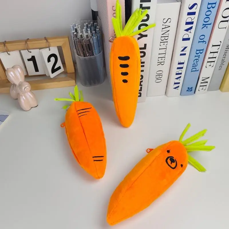 【B】Cute Simulated Carrot Plush Pencil Case Creativity Large Capacity Pencil Pouch Cartoon Portable Storage Bag School Stationery