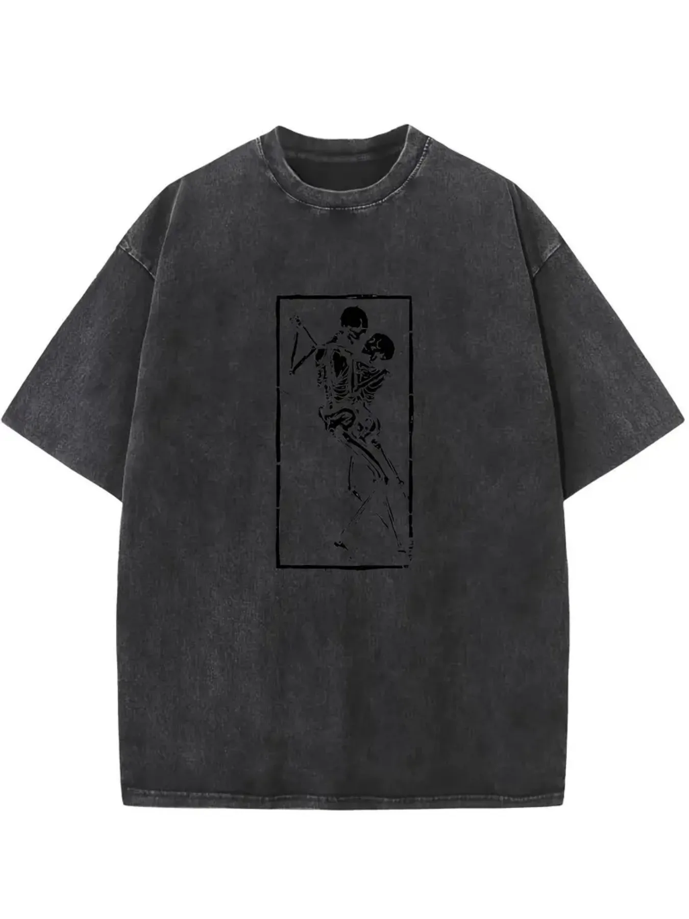 Men's Washed Vintage T-Shirt - Soft, Breathable, Loose Fit, Dark Pattern Design, Retro Street Style Top Suitable for Everyday Wear and Halloween Outfits - Machine Washable Men's Clothing, Casual Wear, Distressed Look, Soft Touch
