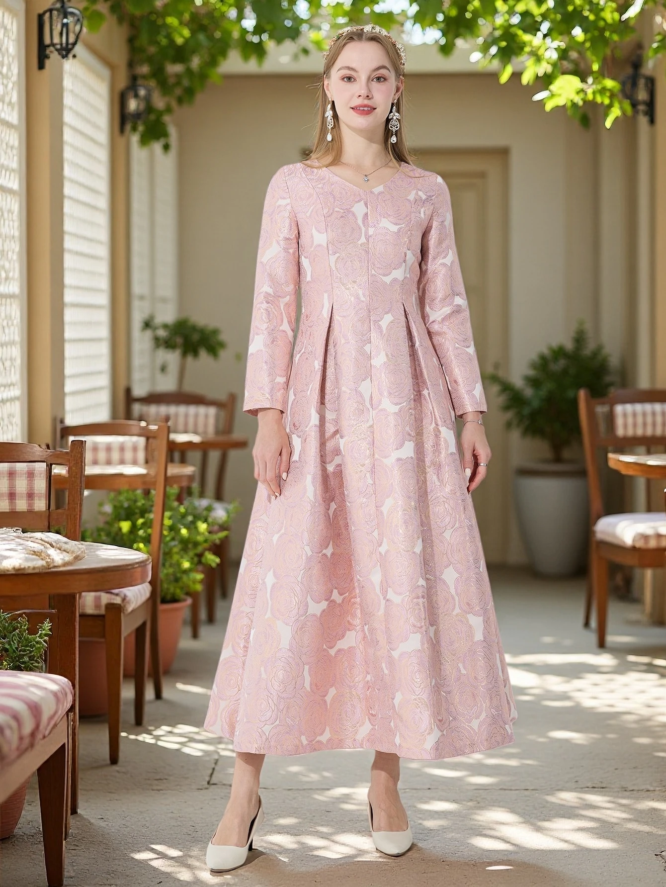 

DEVCHATA Women Elegant Jacquard Long Maxi Dress Floral Fashion New Party Evening Vintage Ladies Ball Gown Casual Clothing