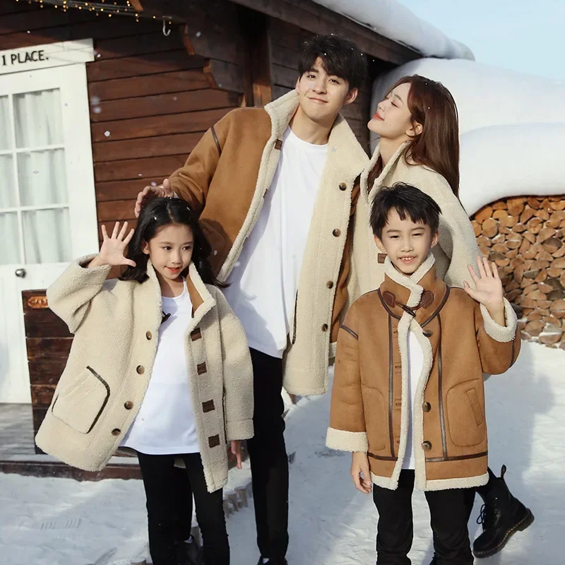 Warm Family Matching Clothes Parent-child Double Sided Jacket Clothing Father Mother and Son Daughter Same Thick Winter Coat Top