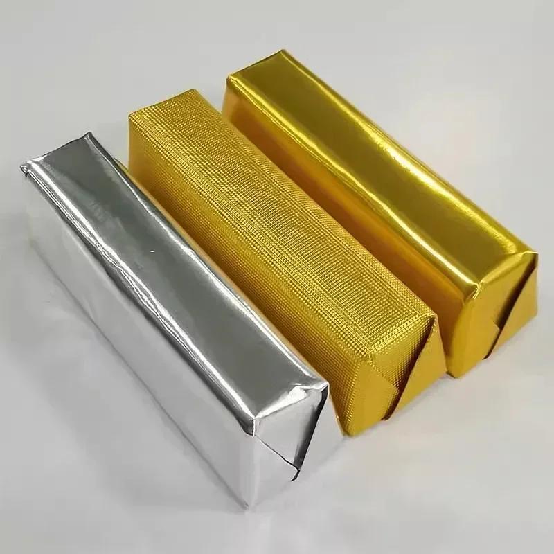 Papel de aluminio compuesto de estaño, papel de embalaje de Chocolate, dulces de calidad alimentaria, goma de mascar, píldora, paquete de té, colores dorados y plateados