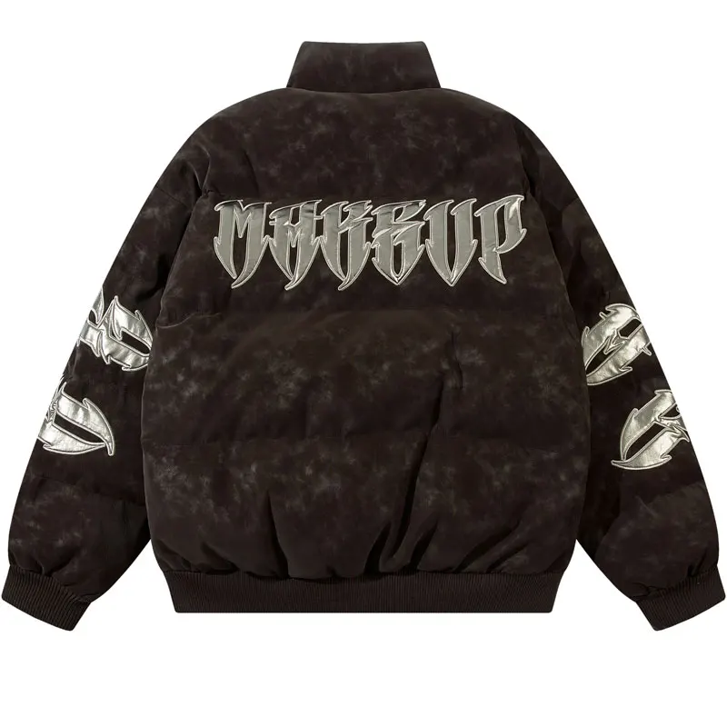 Winter Lederjacken Hip Hop bestickt Patch übergroße dicke warme gepolsterte Bomber mäntel Streetwear Männer wasserdichte Baggy Parkas