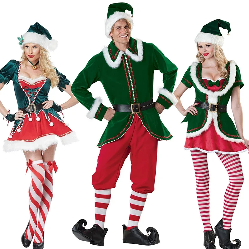 2024 capodanno vestito di natale donna aiutante di babbo natale vacanza miele uomini Costume da elfo di babbo natale per adulti