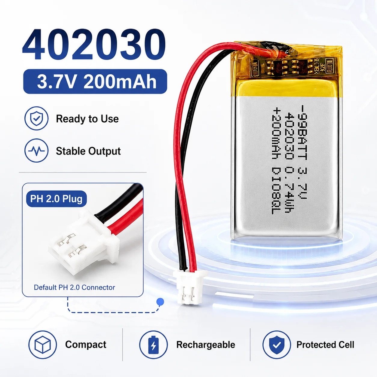 402030 042030 502030 3.7V 200mAh Li-Polymer Battery Cell for Bluetooth Headset Wireless Mouse Smart Wearable Device