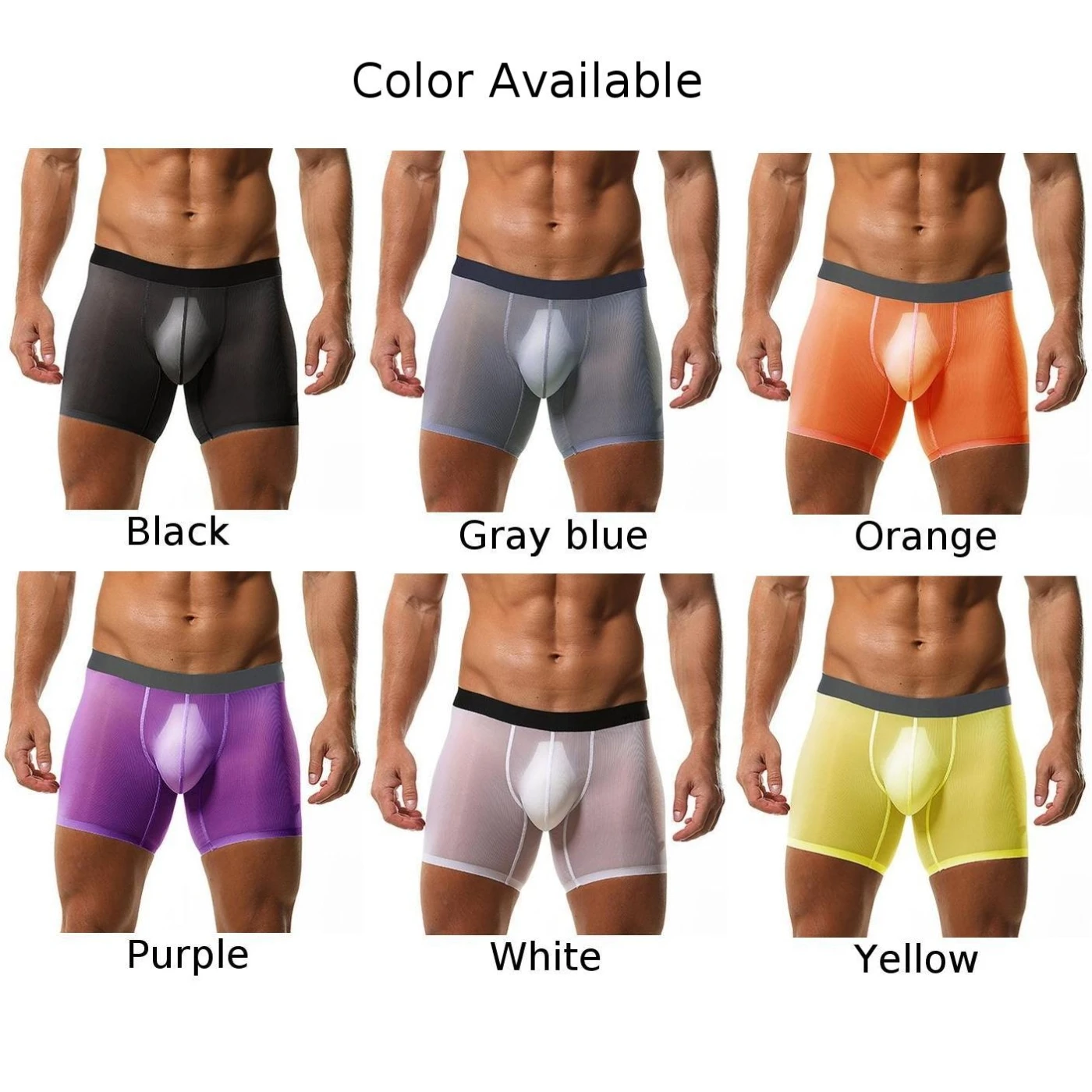 Celana Boxer Pria Celana Dalam Pendek Harian Seksi Polos Celana Dalam Pria Pinggang Sedang Bahan Sutra Es Oranye Abu-abu-biru