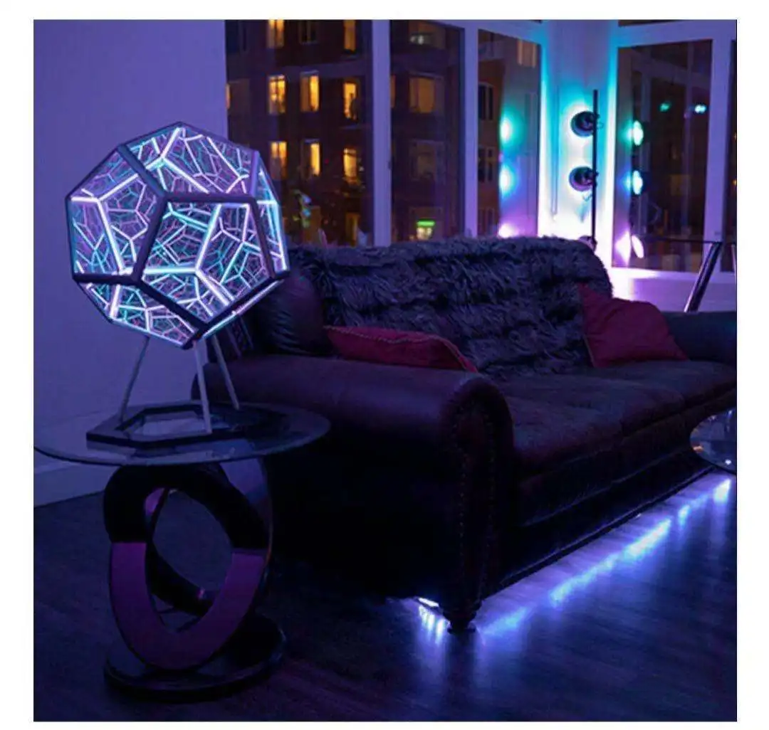 Creative 3D LED Infinity Mirror Cool Color Art Light Night Light Geometry Dodecahedron Dream Light Starry Sky Lights for Gift