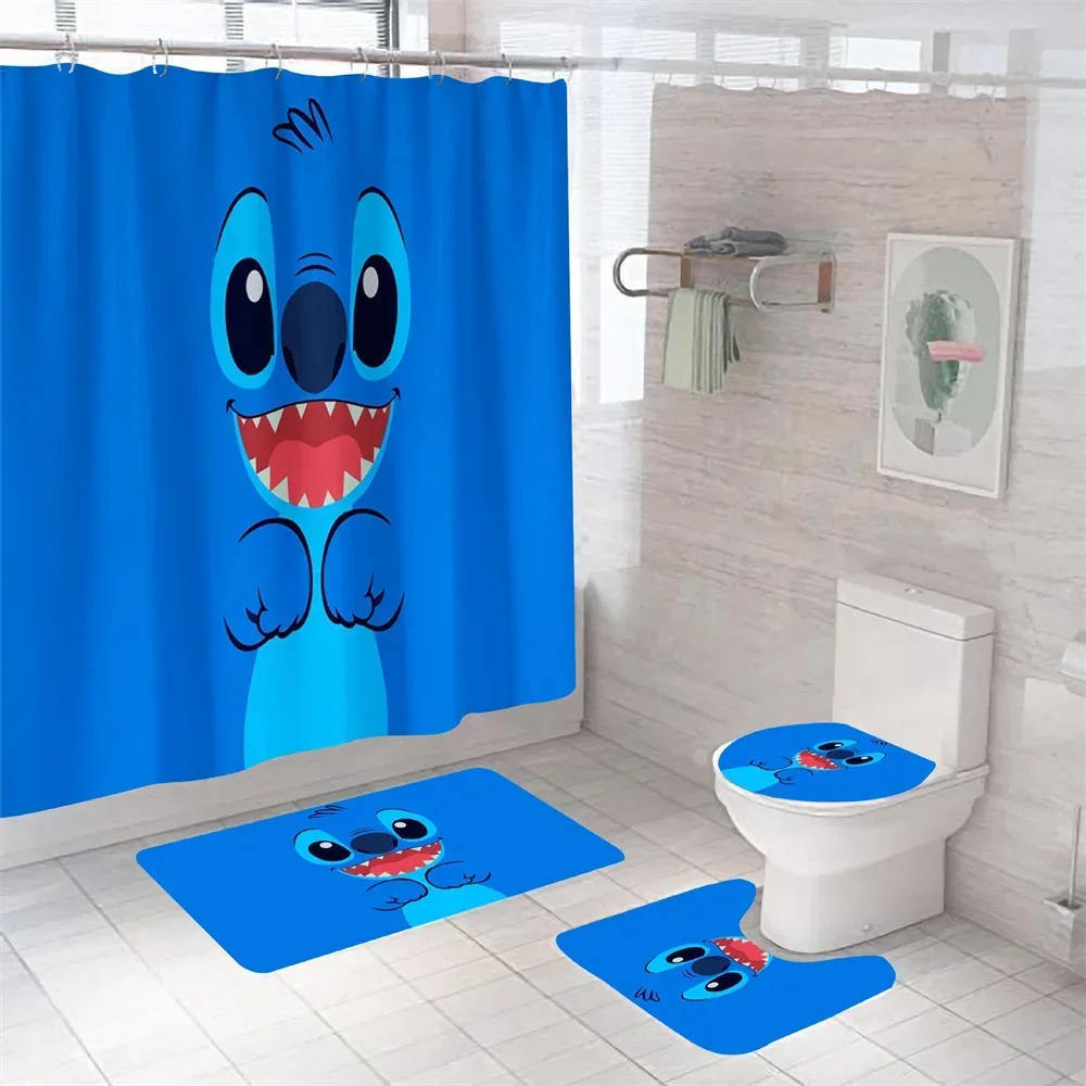 

Disney Lilo Stitch Bathroom Shower Curtain Waterproof Curtains in the Bathroom with Hook Set Soft Bath Mat Toilet Carpet Rugs