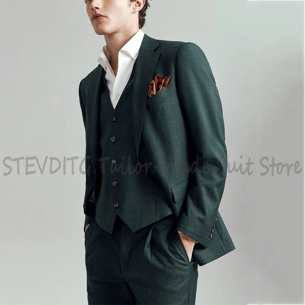 

Casual Men Suit Nocth Lapel Outfit 3Piece(Jacket+Pants+Vest) Single Breasted Solid Color Birthday Party Groom Costume Homme
