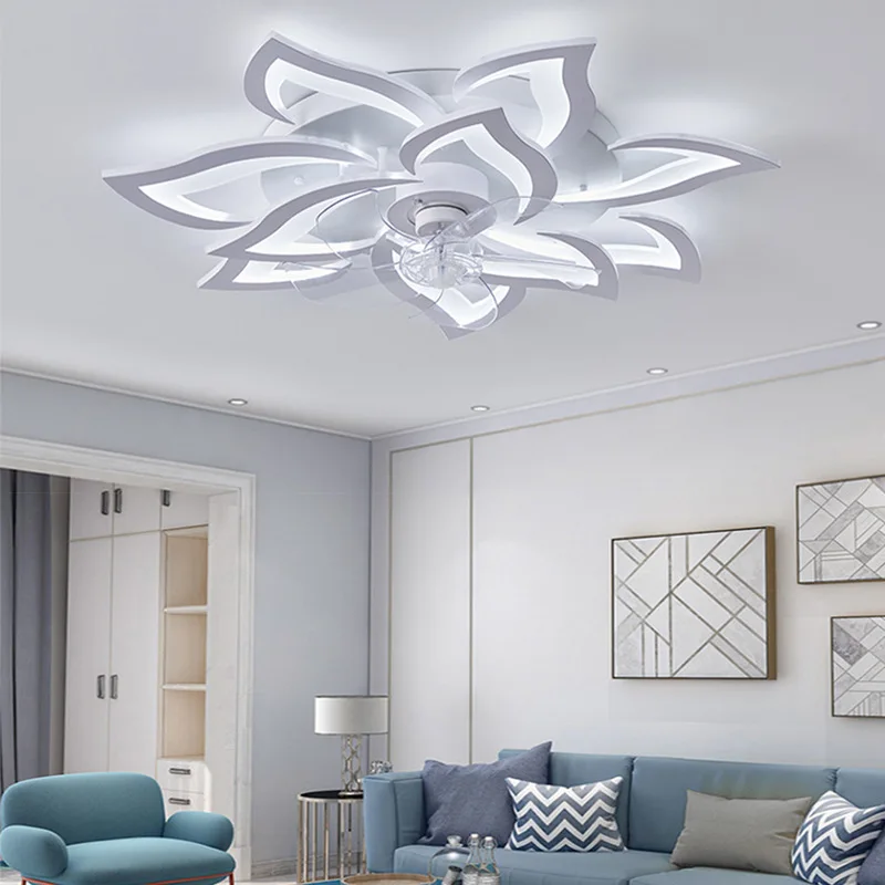 Imagem -03 - Modern Lustre Led Fan Luzes de Teto Dimmable Modelo Lâmpadas de Teto para o Quarto Mesa de Jantar Decoração do Quarto Flower Chandelier Home Appliance